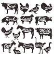 set of isolated farm animals silhouettes vector image