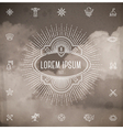 emblem with sunburst and set of travel line icons vector image vector image