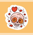 colorful lovely skull sticker with hearts over vector image
