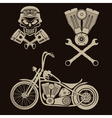 bikers theme labels with motorbikeskullengine vector image