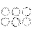 set of monochrome circle frames doodle leaf vector image