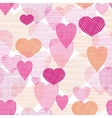textured fabric hearts seamless pattern background vector image