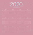 2020 new year calendar with floral sweet pink vector image vector image