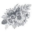 wreath with hand drawn flowers leaves vector image