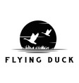 silhouette flying duck with sunset background vector image