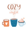 merry christmas greeting card cute cups vector image