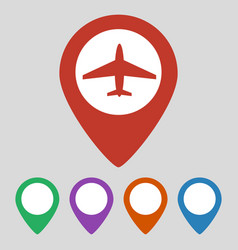 Map pointer with airplane icon on grey background Vector Image