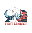 alien and astronaut in space helmet face-to-face vector image