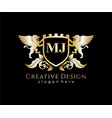 mj letter initial with lion royal logo template vector image vector image
