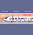 subway platform with people passengers on metro vector image vector image