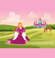 beautiful happy princess or lady holding flowers vector image vector image