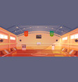 basketball court with hoop tribune and scoreboard vector image