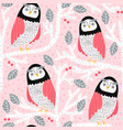 seamless pattern with owls on trees creative vector image