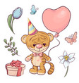 set a little tiger with balloon hand drawing vector image vector image