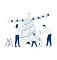 family decorate christmas tree traditional toys vector image