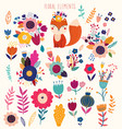 floral elements and cute fox vector image vector image