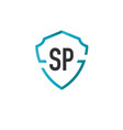 initials letter sp creative shield design logo vector image