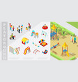 isometric kids playground elements composition vector image vector image