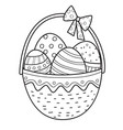 easter basket outline with eggs and bow vector image