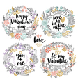 valentines day calligraphic floral set vector image