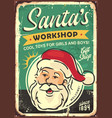 santa workshop retro metal sign vector image vector image