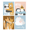 set colored cartoon animals hugging i need vector image