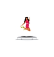 cheerful young girl jumping on trampoline sign vector image