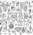 seamless pattern with cute funny christmas doodles vector image