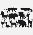 set of black silhouettes wild animals cartoon on w vector image vector image