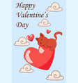 happy valentine day cute funny lazy kitten laying vector image