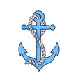 Blue heavy anchor with rope isolated Royalty Free Vector