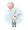 bunny rabbit with pink balloon in polka dot vector image