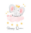cute baby elephant queen gir with crownl in pink vector image