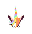 unicorn face with rainbow colored horn and hair vector image