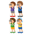 set of children look through binoculars vector image