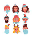 christmas faces set of cute happy young women vector image vector image