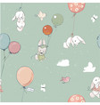 little hares fly with balloon seamless vector image