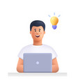 young man working on the laptop computer vector image vector image