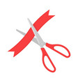 golden scissors cutting red ribbon vector image vector image
