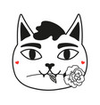 with cat head holding rose in mouth vector image