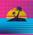 Retrowave sunset island design Royalty Free Vector Image