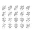 Hashtag simple black line icons set vector image Hashtag simple black line icons set