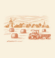 field with haystacks farming landscape vector image vector image