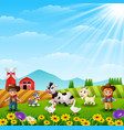 Farm background with happy animals Royalty Free Vector Image