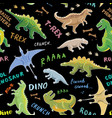 dino seamless pattern cute cartoon hand drawn vector image vector image