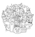 doodle halloween characters coloring page spooky vector image vector image