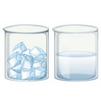 two glass beakers filled with ice and water vector image