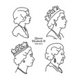 set of linear profile portraits of queen elizabeth vector image vector image
