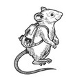 cartoon mouse and backpack sketch engraving vector image vector image