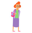 old woman in glasses with handbag senior walking vector image